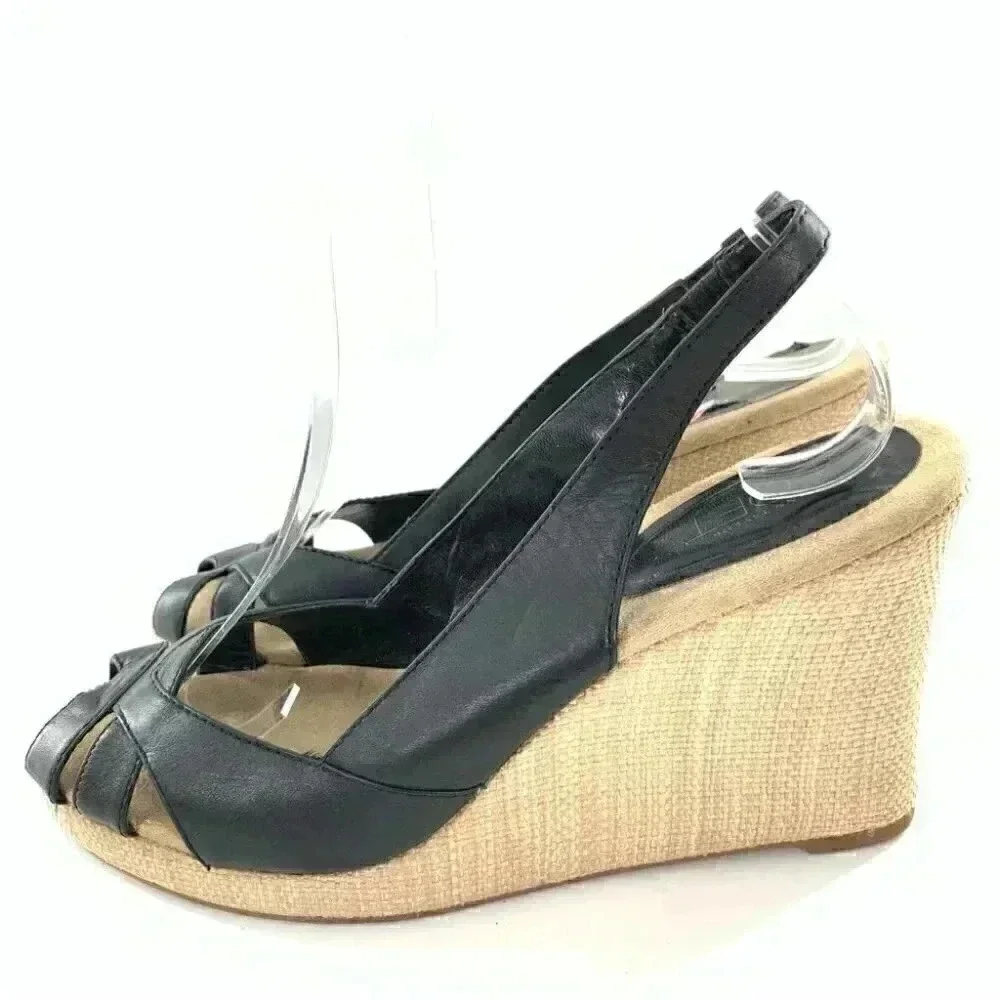Ann Taylor loft womens sandals size 8 navy blue leather wedge Espadrilles